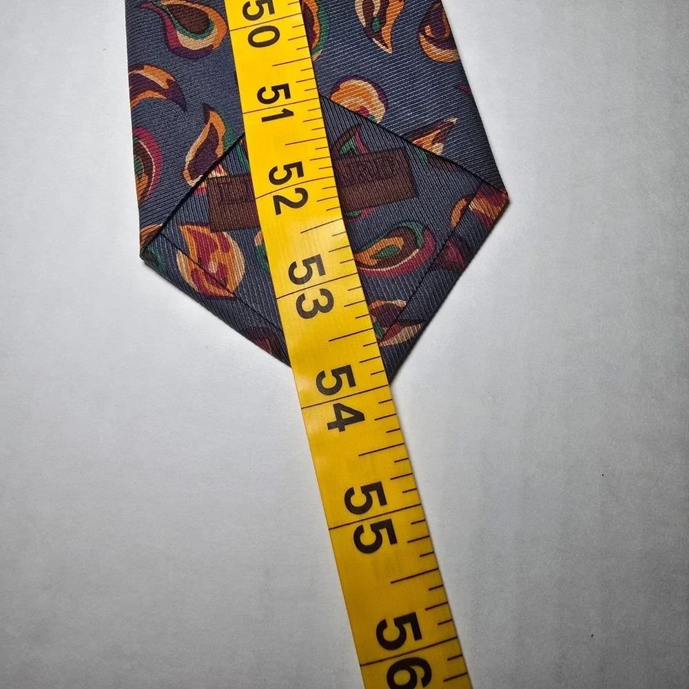 Leonard Paris Mens Silk Paisley Necktie Navy Blue Orange Made in Italy